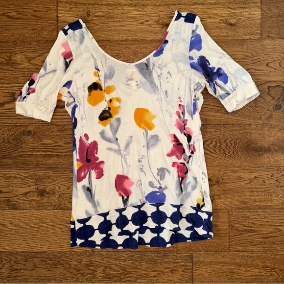 Anthropologie Ric Rac Floral Watercolor Short Sleeve Top - Picture 8 of 10